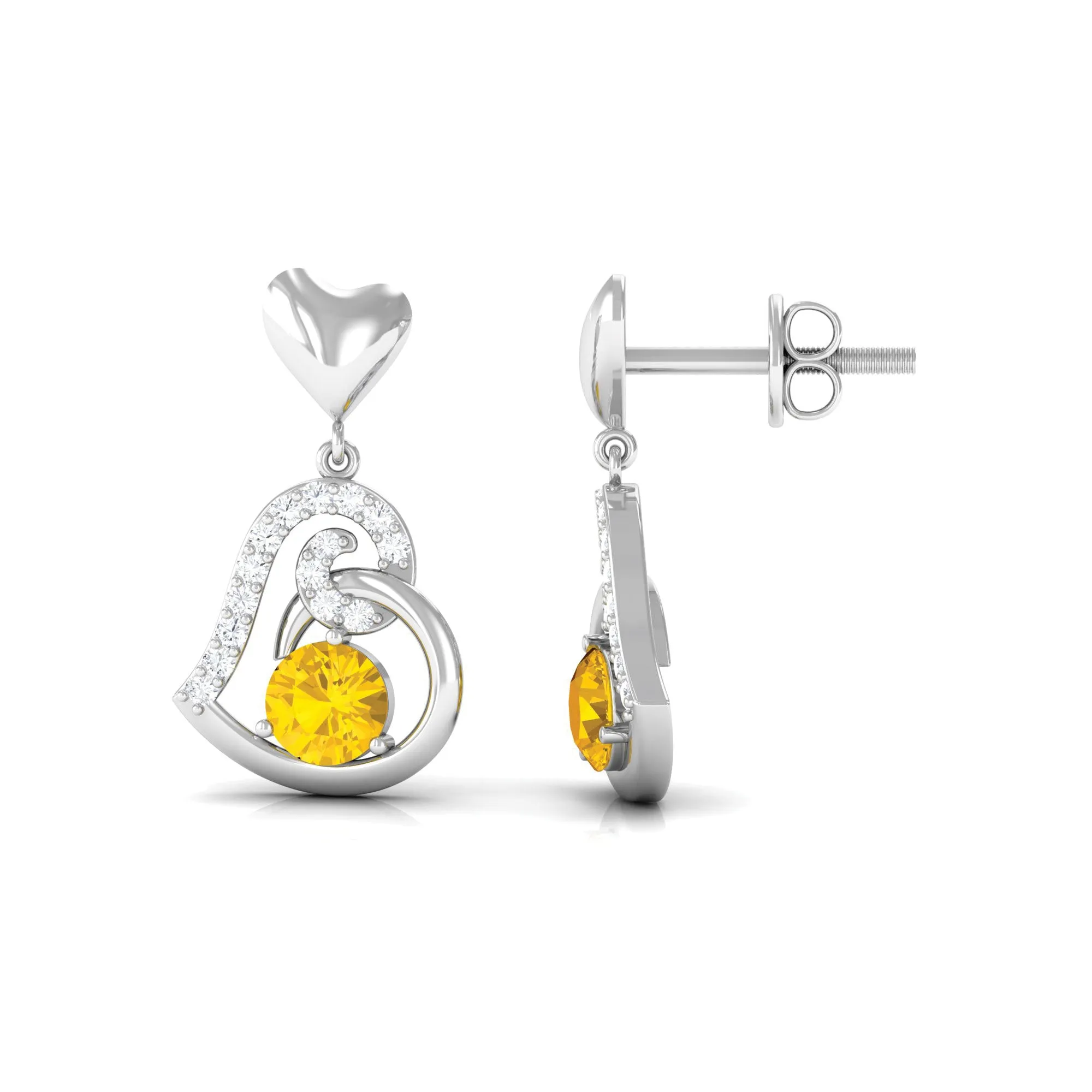 0.75 CT Yellow Sapphire and Diamond Heart Drop Earrings