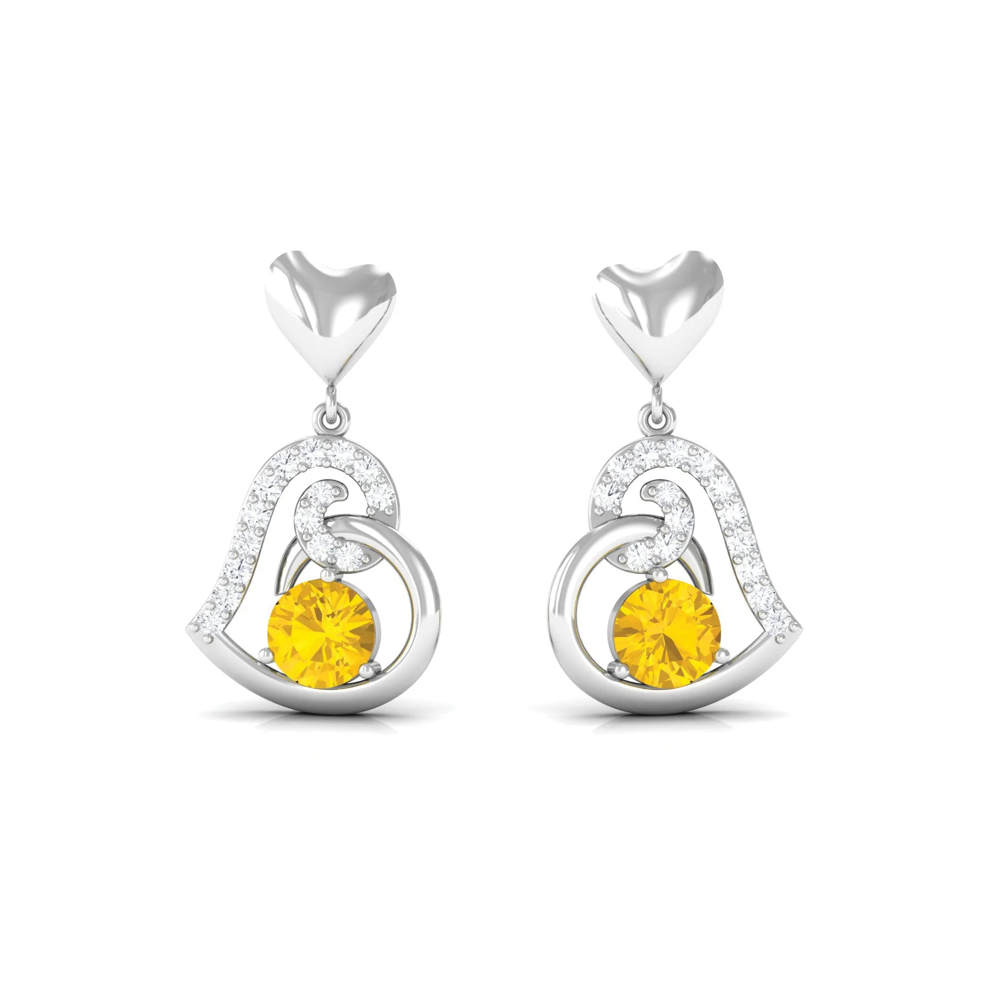 0.75 CT Yellow Sapphire and Diamond Heart Drop Earrings