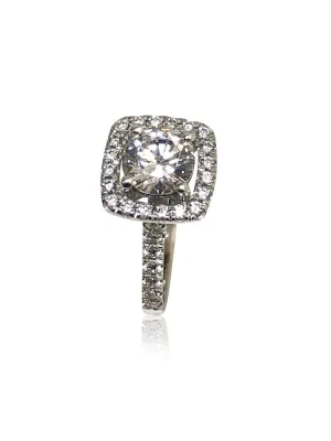 1 Carat Highest Quality Round Cubic Zirconia Cushion Halo Ring