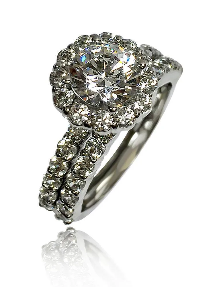 1 Carat Round Cubic Zirconia Engagement Ring with Matching Wedding Band