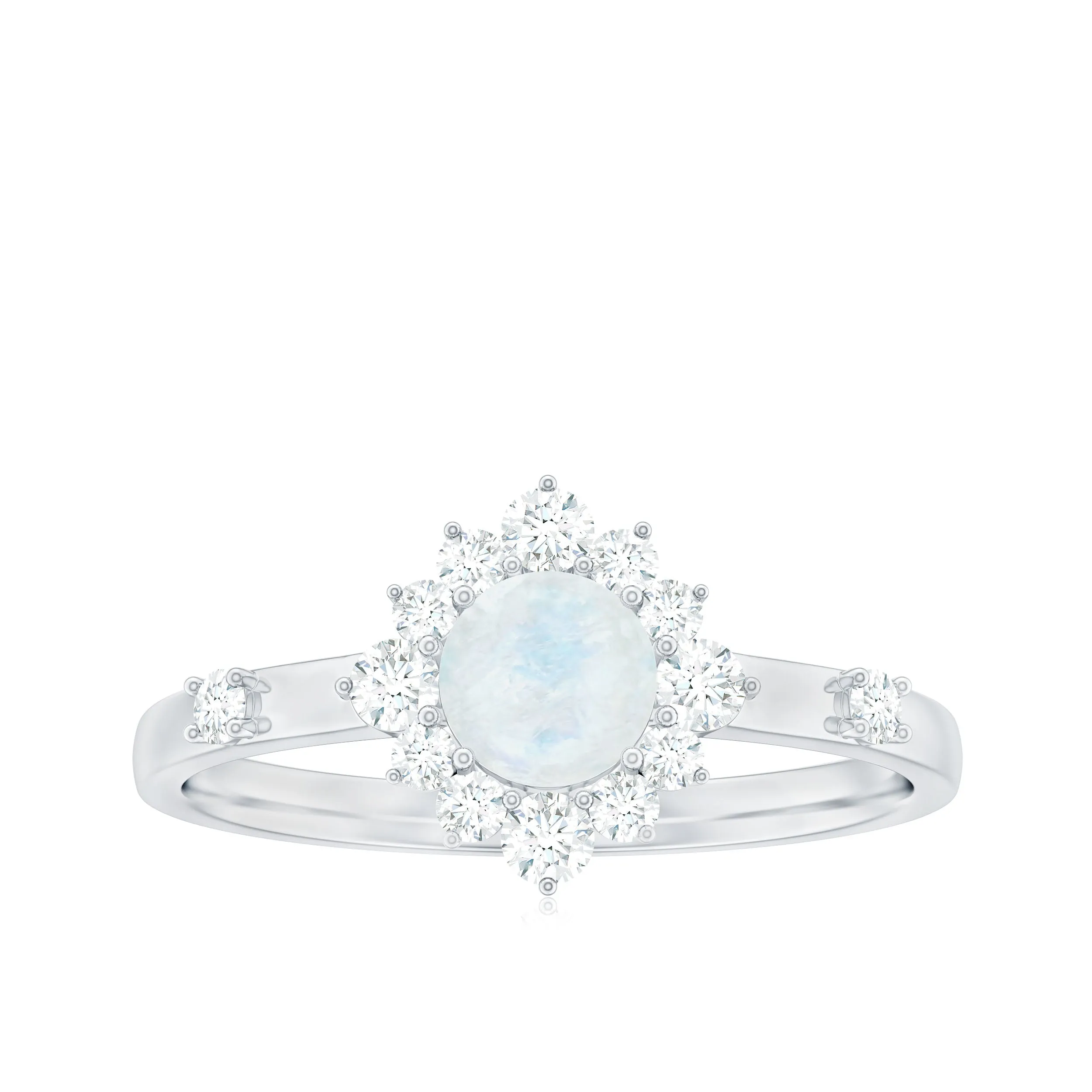 1 CT Round Moonstone and Diamond Halo Engagement Ring