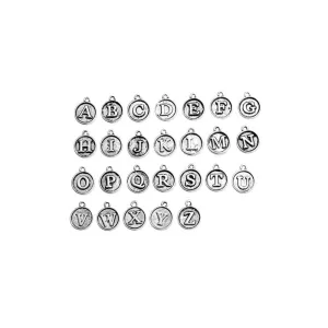 1 Set Tibetan Silver ALPHABET A-Z 15mm x 12mm Charms Pendants, Lead & Nickel Free Metal Charms Pendants Beads