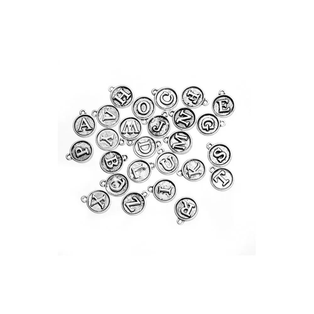 1 Set Tibetan Silver ALPHABET A-Z 15mm x 12mm Charms Pendants, Lead & Nickel Free Metal Charms Pendants Beads