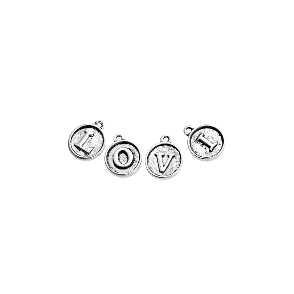 1 Set Tibetan Silver ALPHABET A-Z 15mm x 12mm Charms Pendants, Lead & Nickel Free Metal Charms Pendants Beads