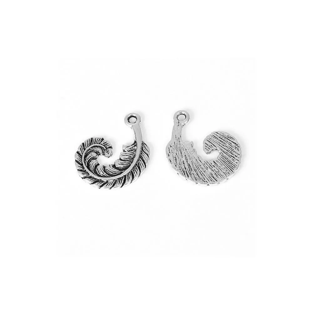 10 Pcs Tibetan Silver CURLED FEATHER 19mm x 15mm Charms Pendants, Lead & Nickel Free Metal Charms Pendants Beads