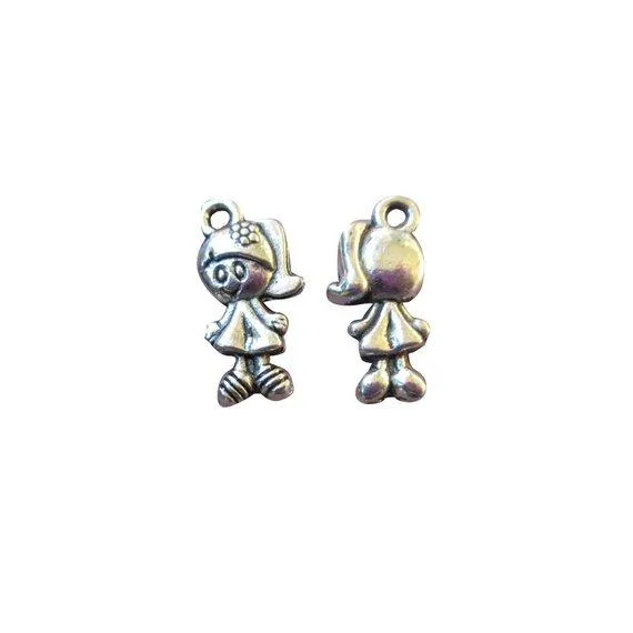 10 Pcs Tibetan Silver Cute Little Girl 3D 15mm x 7mm Charms Pendants Beads