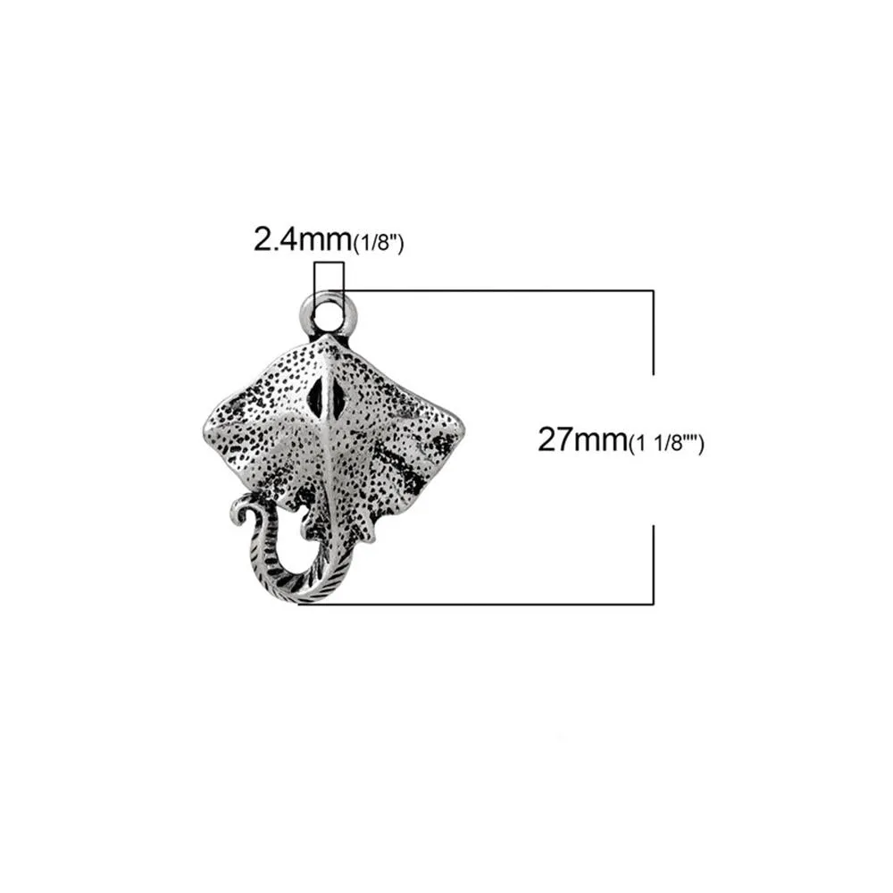 10 Pcs Tibetan Silver MANTA RAY FISH 27mm x 22mm Charms Pendants, Lead & Nickel Free Metal Charms Pendants Beads