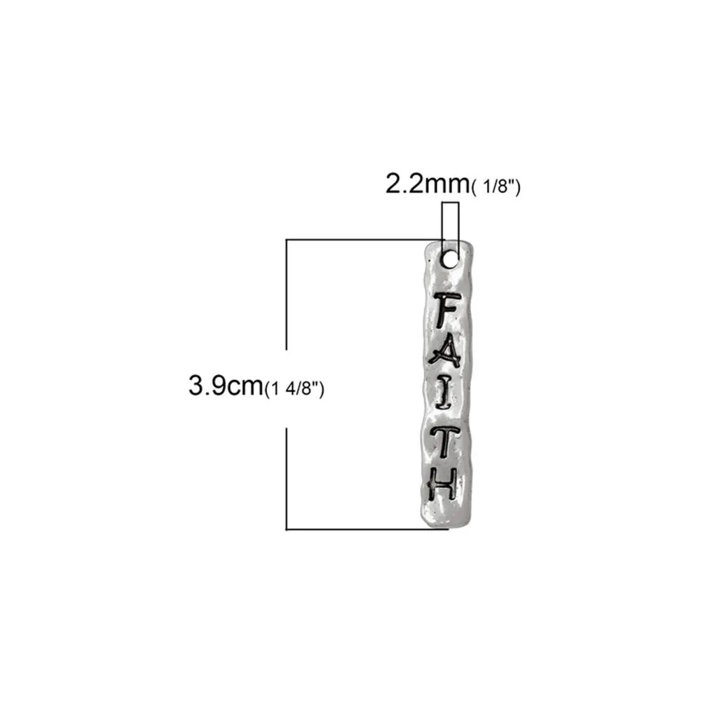 10 Pcs Tibetan Silver RECTANGLE "FAITH" CARVED 39mm x 7mm Charms Pendants, Lead & Nickel Free Metal Charms Pendants Beads