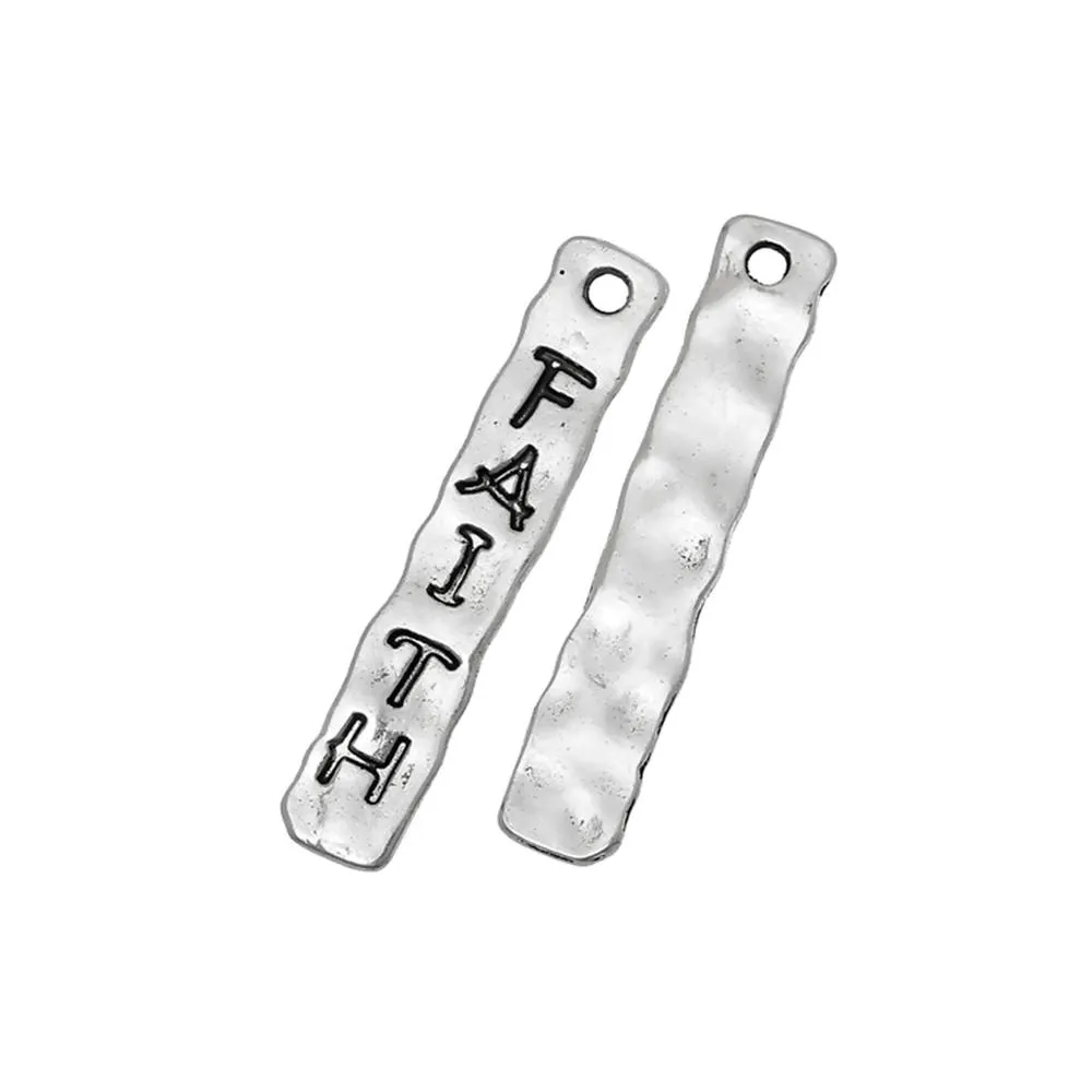 10 Pcs Tibetan Silver RECTANGLE "FAITH" CARVED 39mm x 7mm Charms Pendants, Lead & Nickel Free Metal Charms Pendants Beads