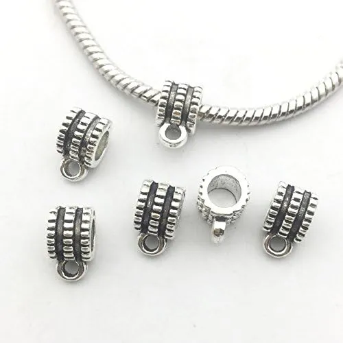 100g (About 125pcs) Mixed Antique Tibetan Silver Bail Tube Beads,Spacer Bead，Bail Beads，Bead Hanger Fit Charm European Bracelet Pendant (M079)