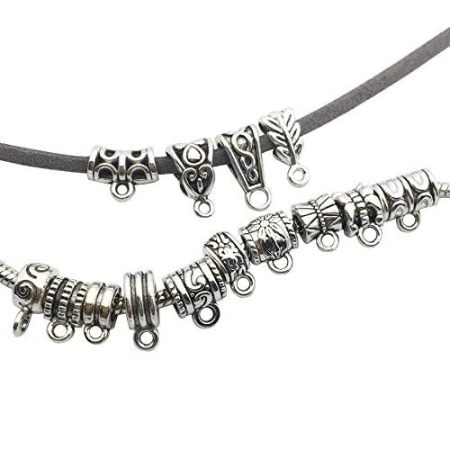 100g (About 125pcs) Mixed Antique Tibetan Silver Bail Tube Beads,Spacer Bead，Bail Beads，Bead Hanger Fit Charm European Bracelet Pendant (M079)