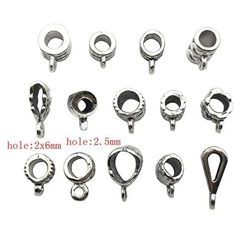 100g (About 125pcs) Mixed Antique Tibetan Silver Bail Tube Beads,Spacer Bead，Bail Beads，Bead Hanger Fit Charm European Bracelet Pendant (M079)