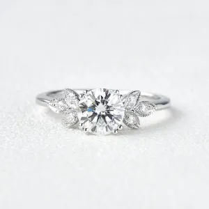 1.0ct Round Cut Moissanite Butterfly Cluster Ring