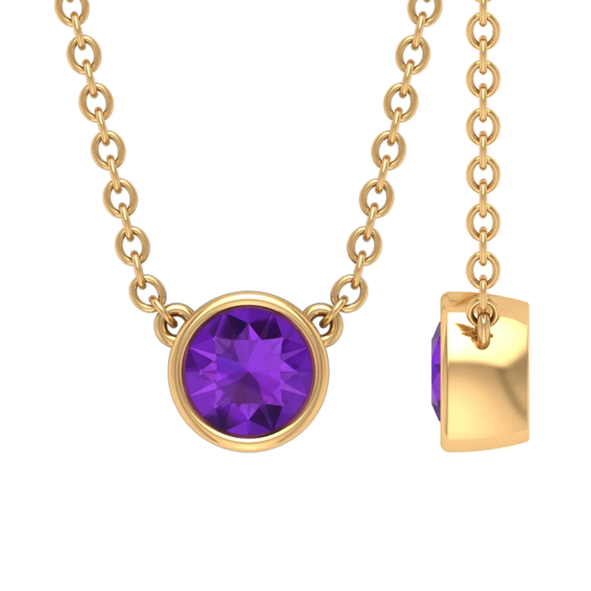 1/2 CT Bezel Set Round Amethyst Solitaire Necklace in Gold