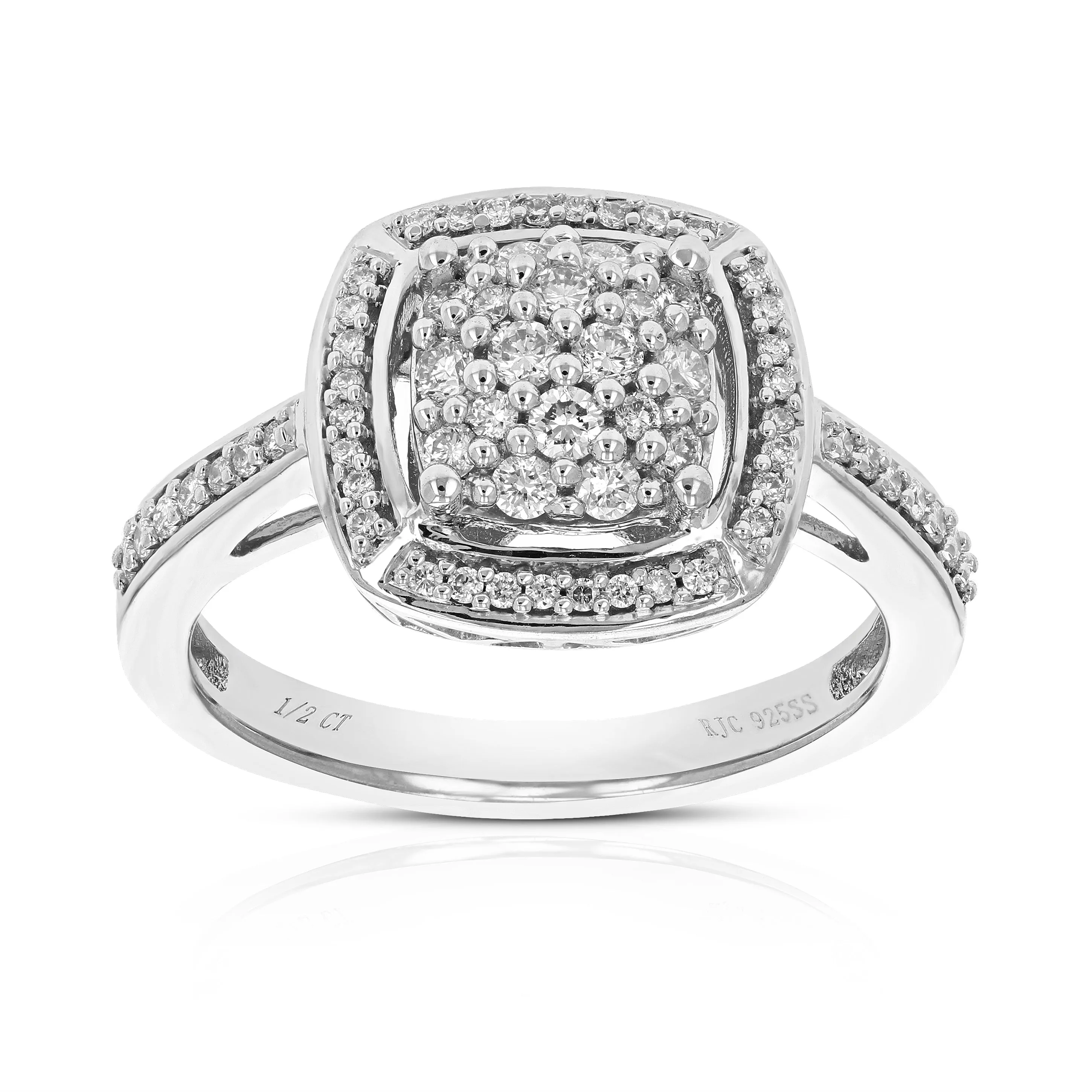 1/2 cttw Round Cut Lab Grown Diamond Prong Set Engagement Ring .925 Sterling Silver