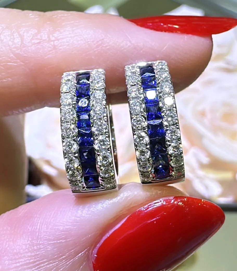 1.27ct tw Blue Sapphire & Diamond Huggie Earrings