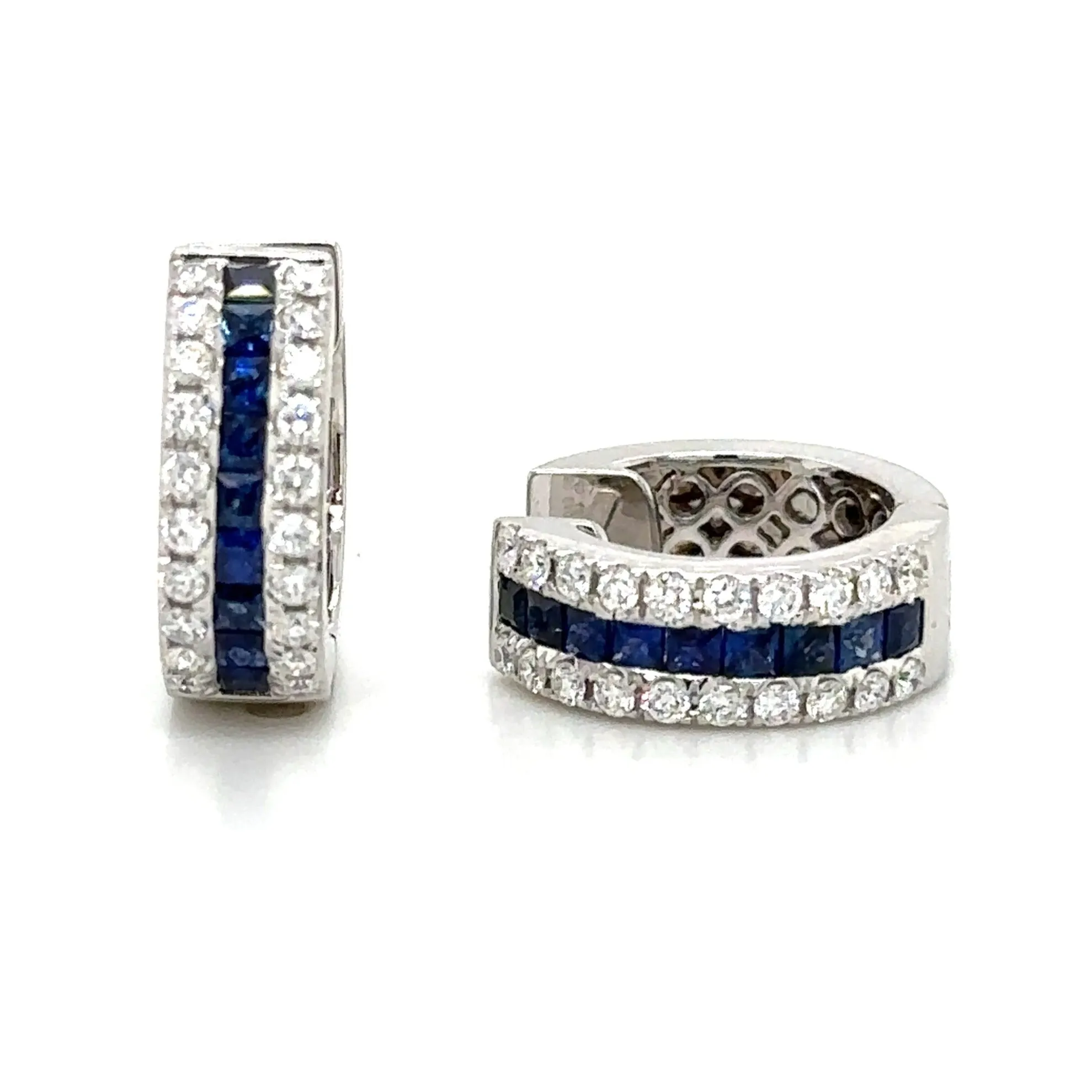 1.27ct tw Blue Sapphire & Diamond Huggie Earrings