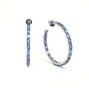 14K & 18K Gold Blue Sapphire Inside Outside Hoop Earrings