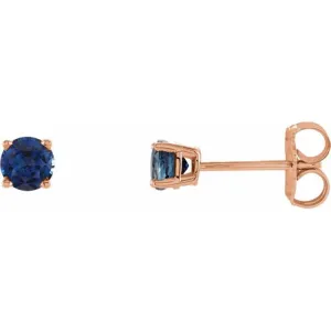 14K Rose 4 mm Lab-Grown Blue Sapphire Stud Earrings