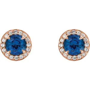 14K Rose 5 mm Lab-Grown Blue Sapphire & 1/8 CTW Natural Diamond Earrings