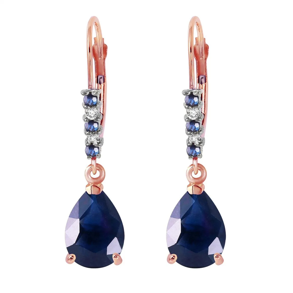 14K Solid Rose Gold Leverback Earrings Natural Diamond & Sapphire Jewelry