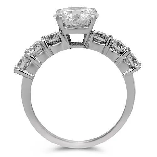 14K Solid White Gold Diamond Engagement Ring 3.22 Ctw