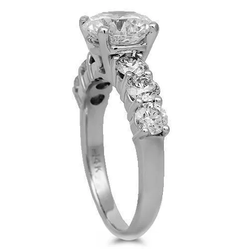 14K Solid White Gold Diamond Engagement Ring 3.22 Ctw