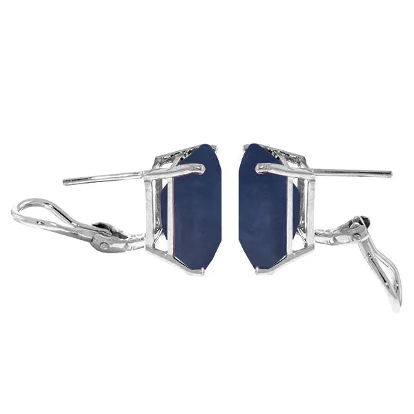 14K Solid White Gold French Clips Earrings w/ Natural Sapphires