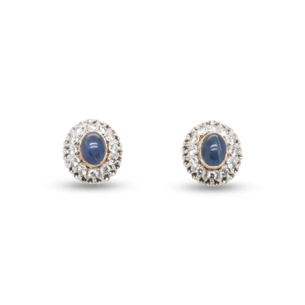 14k Two-tone Sapphire And Diamond Earrings