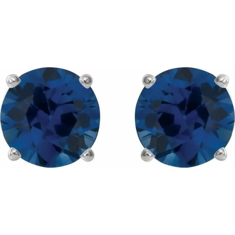 14K White 6 mm Lab-Grown Blue Sapphire Stud Earrings