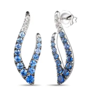 14K White Gold 1.21ctw Ombe Blue & White Sapphire Abstract Teardrop Earrings by Le Vian