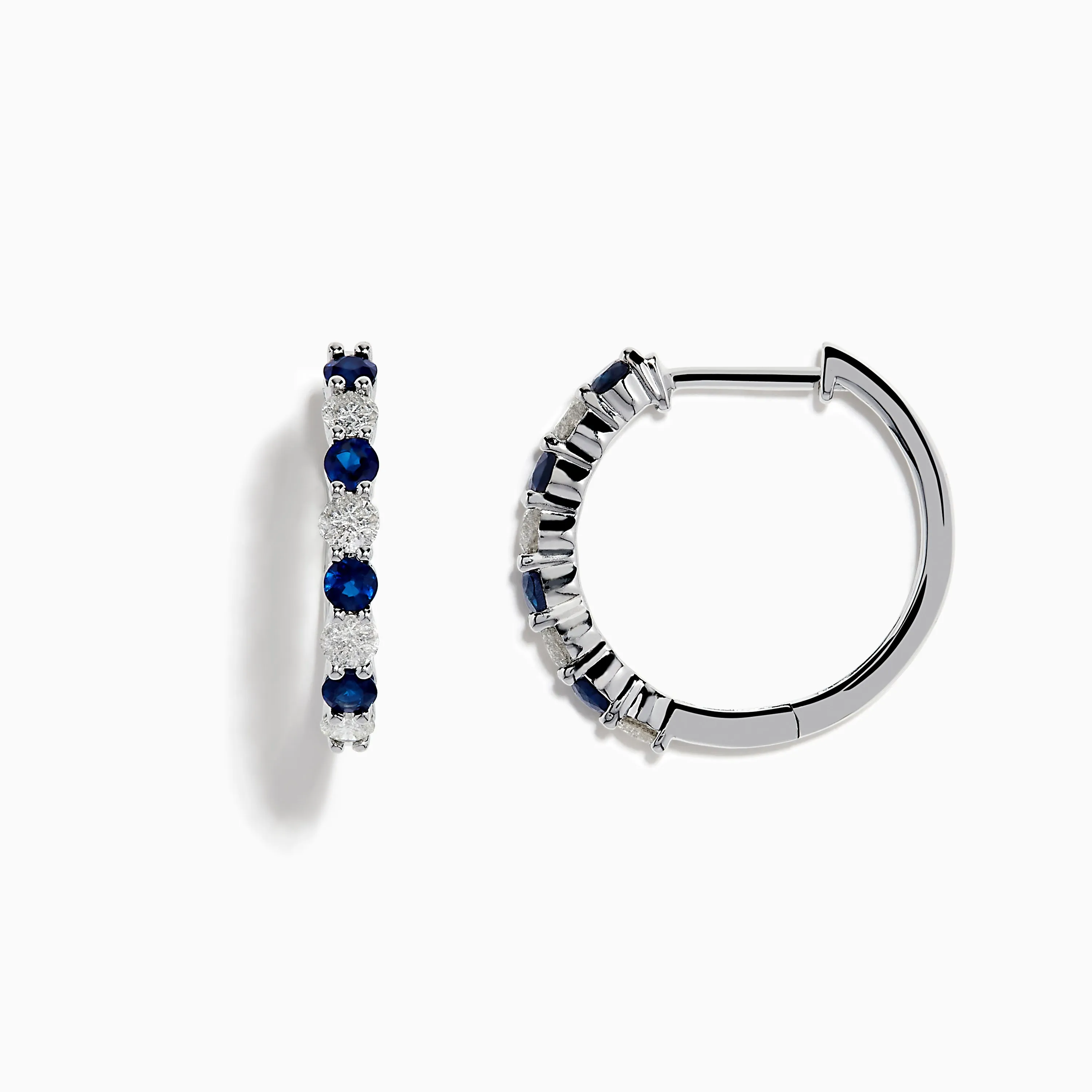 14K White Gold Sapphire and Diamond Hoop Earrings