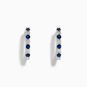 14K White Gold Sapphire and Diamond Hoop Earrings