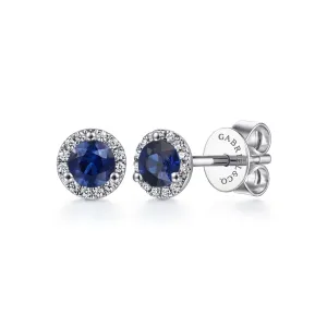 14K White Gold Sapphire Stud Earrings - EG12372W45SA