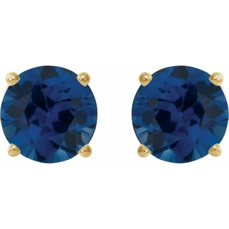 14K Yellow 7 mm Lab-Grown Blue Sapphire Stud Earrings