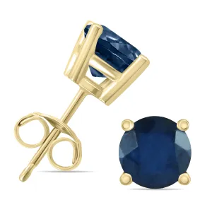 14K Yellow Gold 4Mm Round Sapphire Earrings