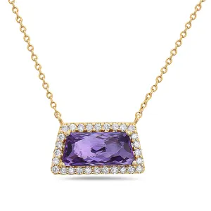 14k Yellow Gold Amethyst & Diamond Trapezoid Necklace (I7428)