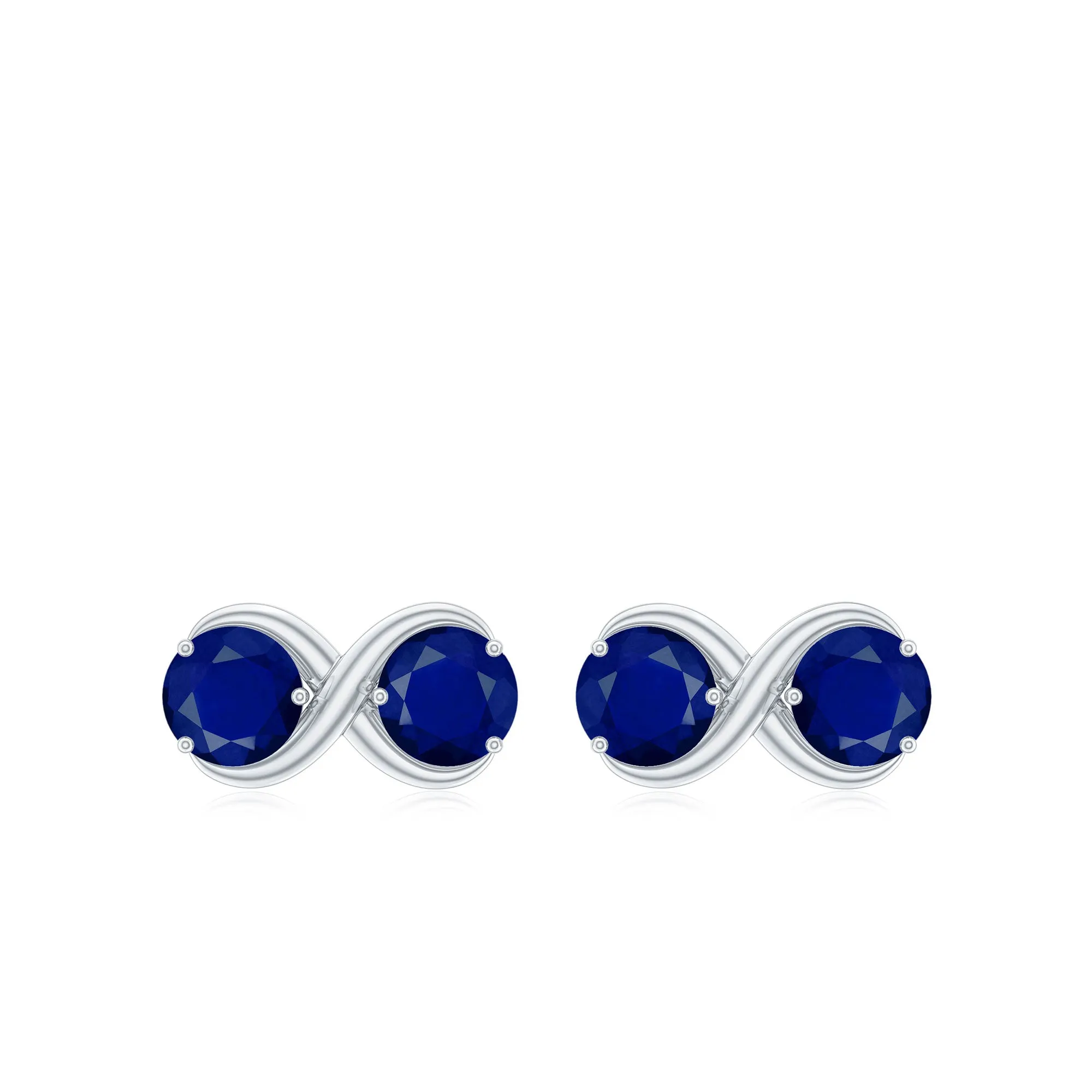 1.50 CT Simple Blue Sapphire Two Stone Infinity Stud Earrings