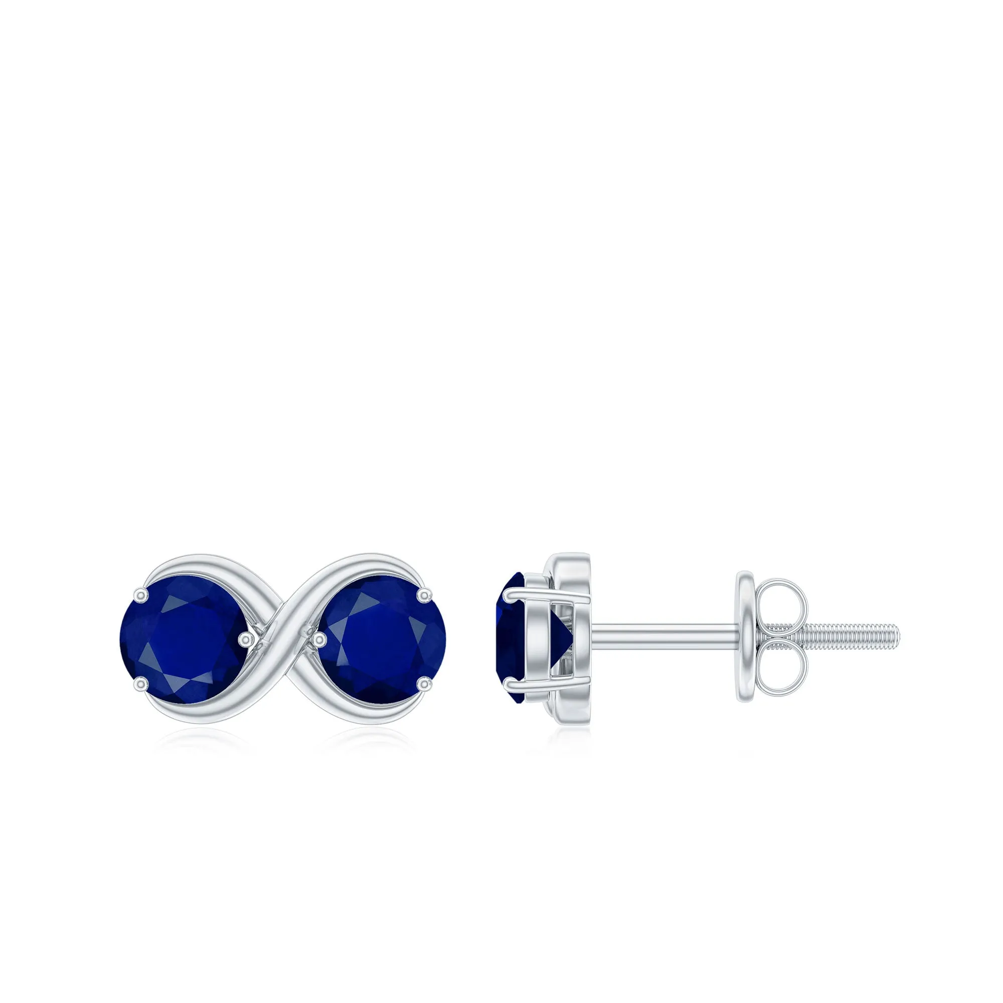 1.50 CT Simple Blue Sapphire Two Stone Infinity Stud Earrings