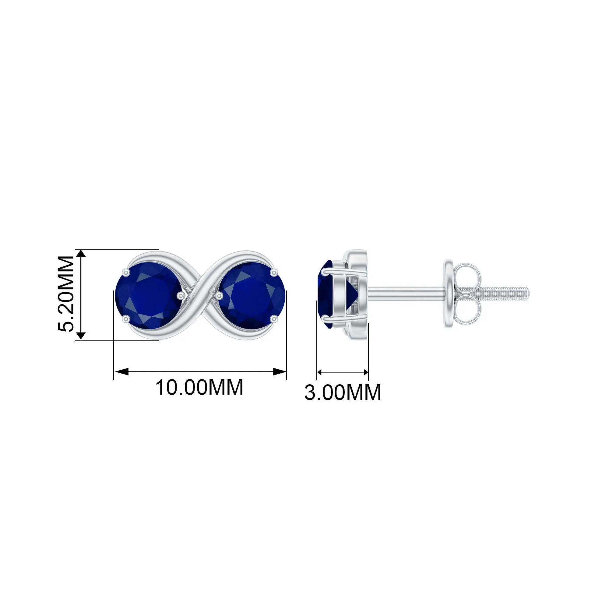 1.50 CT Simple Blue Sapphire Two Stone Infinity Stud Earrings