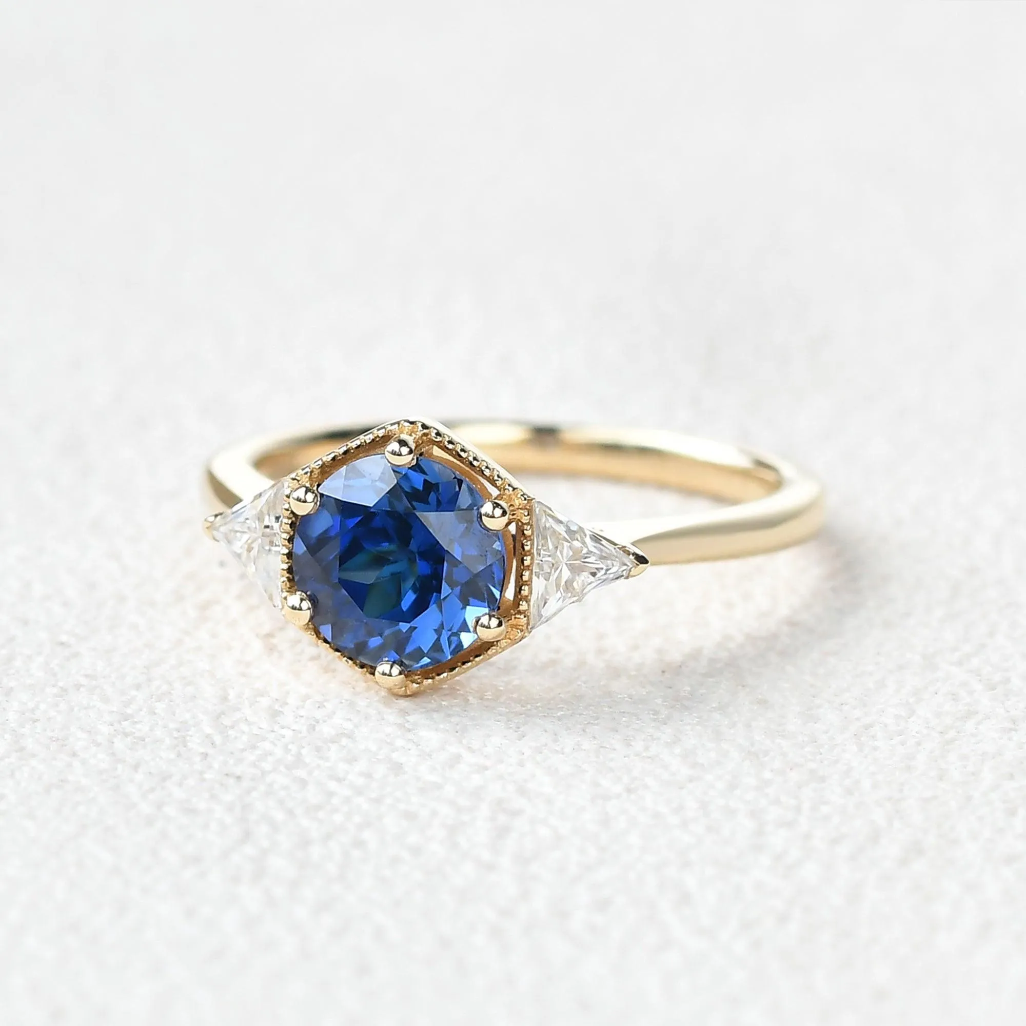 1.5ct Round Cut Sapphire Geometric Ring