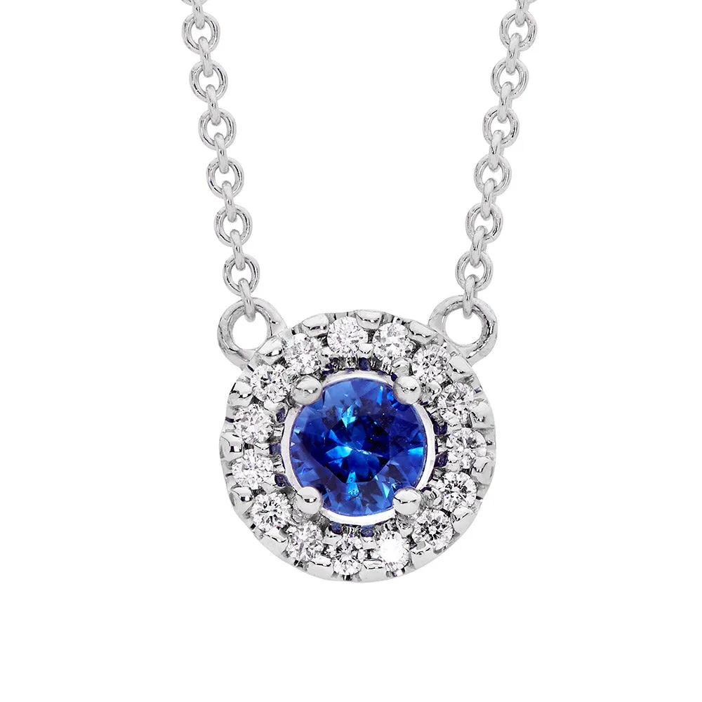 18ct White Gold Blue Sapphire & Diamond Necklace