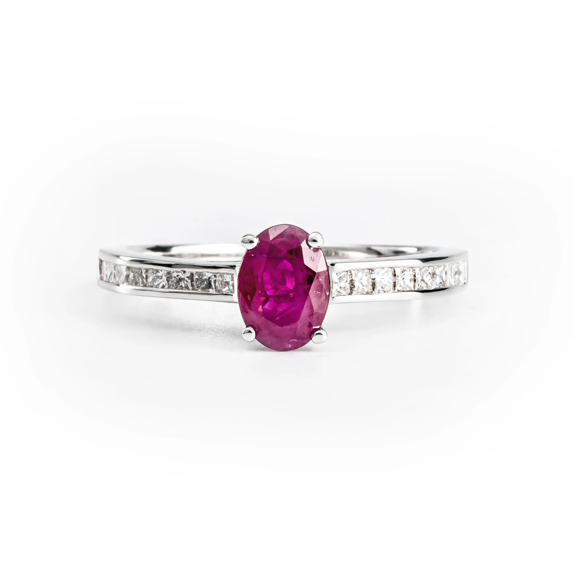 18K White Gold 0.92ct Ruby and Diamond Engagement Ring - 20690908