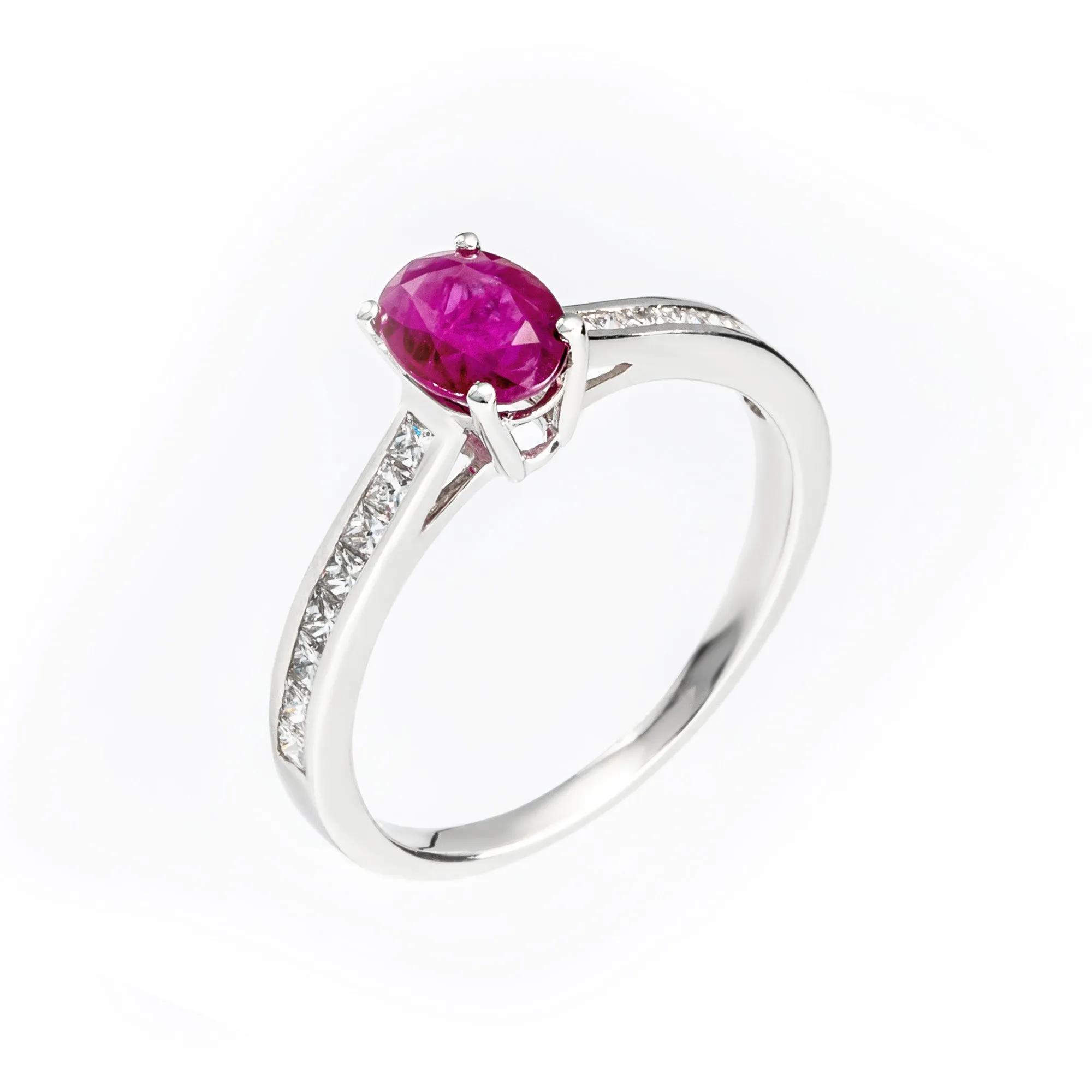 18K White Gold 0.92ct Ruby and Diamond Engagement Ring - 20690908