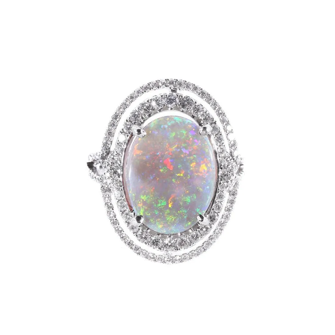 18K White Gold 5.30ct Solid Opal & Diamond Ring - 20545284