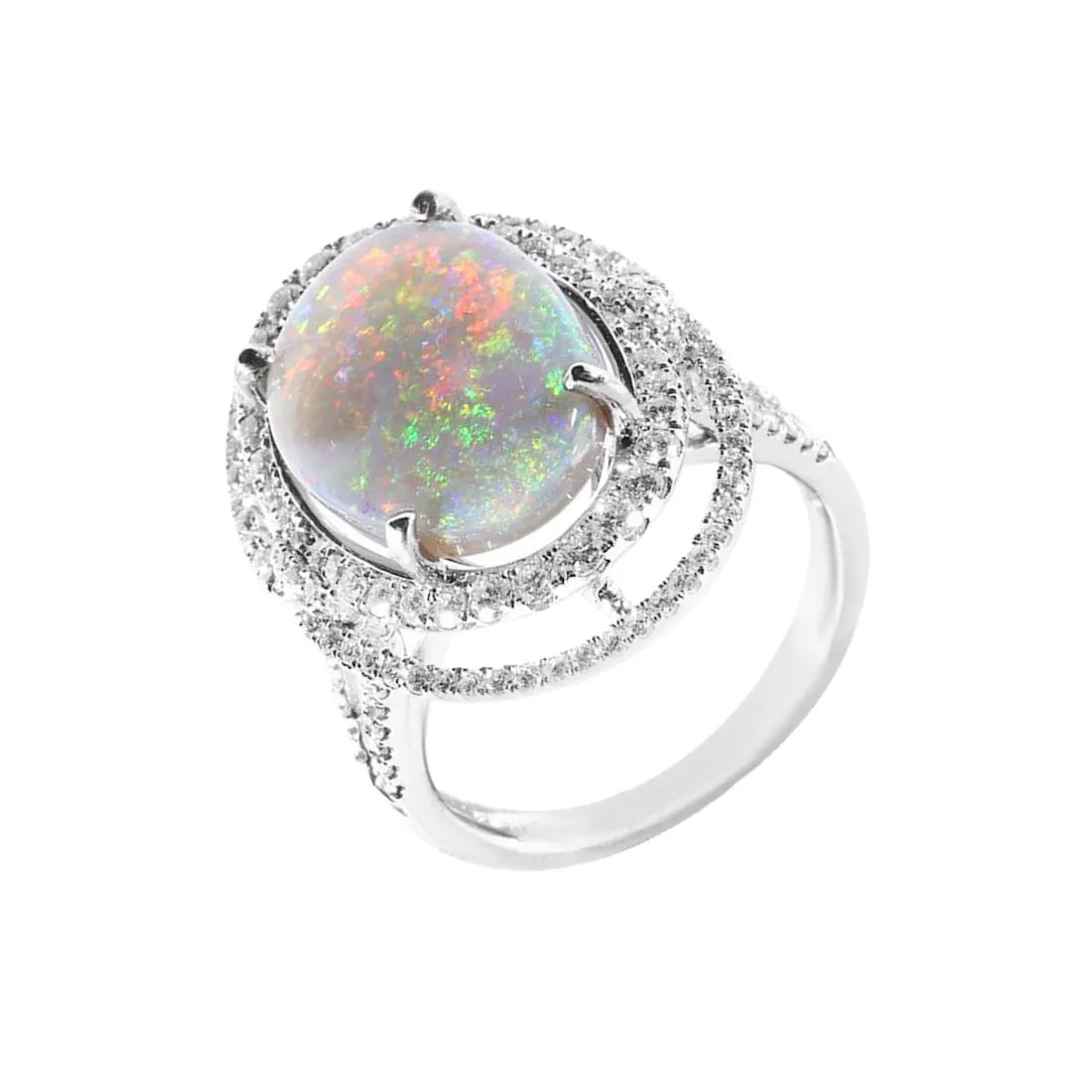 18K White Gold 5.30ct Solid Opal & Diamond Ring - 20545284