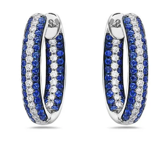 18K White Gold Sapphire & Diamond Hoop Earrings