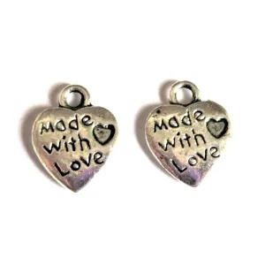 20 Pcs Tibetan Silver Made with Love Heart Tag 12mm x 10mm 3D Charms Pendants