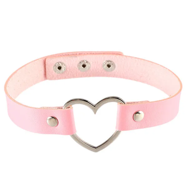 2016 Hot Punk Harajuku Collar Choker Necklace Heart PU Leather Choker Punk Goth 100% Handmade Neck Jewelry