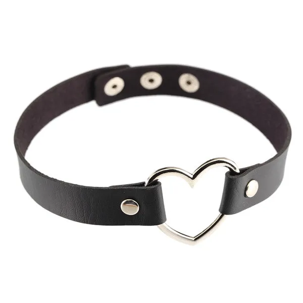 2016 Hot Punk Harajuku Collar Choker Necklace Heart PU Leather Choker Punk Goth 100% Handmade Neck Jewelry